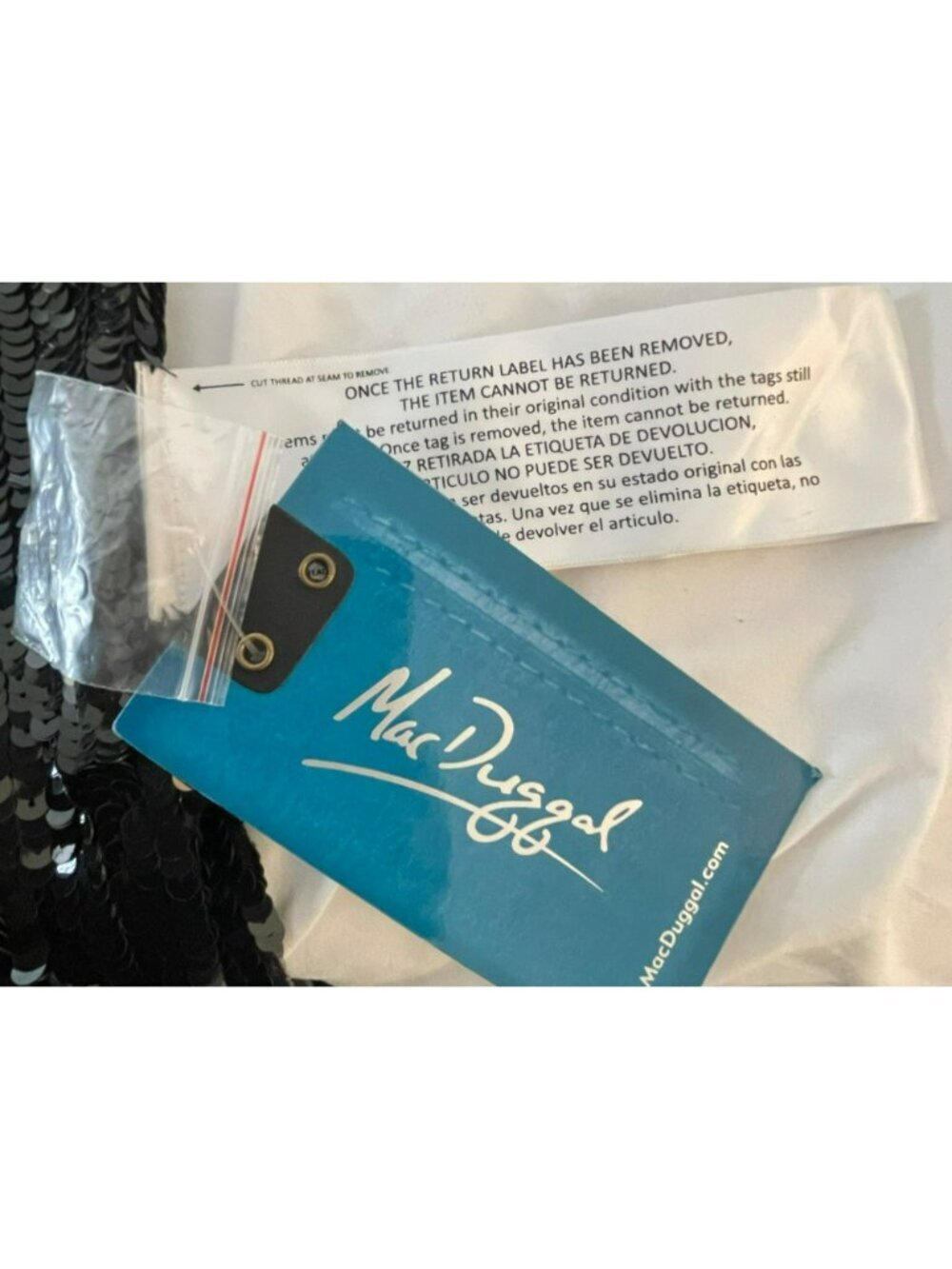 Mac Duggal Size 10 Emerald Rhinestone Necklace Black Sequin LS Maxi Gown Dress N - Picture 10 of 13